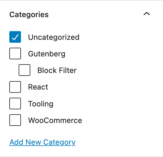 Category selector in Gutenberg