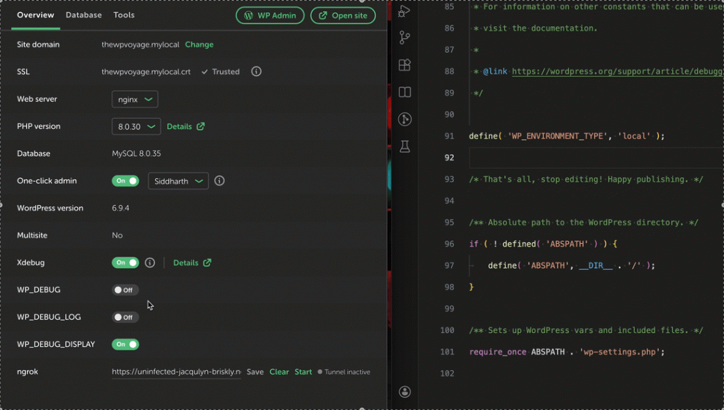 Switches to toggle WP_DEBUG, WP_DEBUG_LOG and WP_DEBUG_DISPLAY and SCRIPT_DEBUG