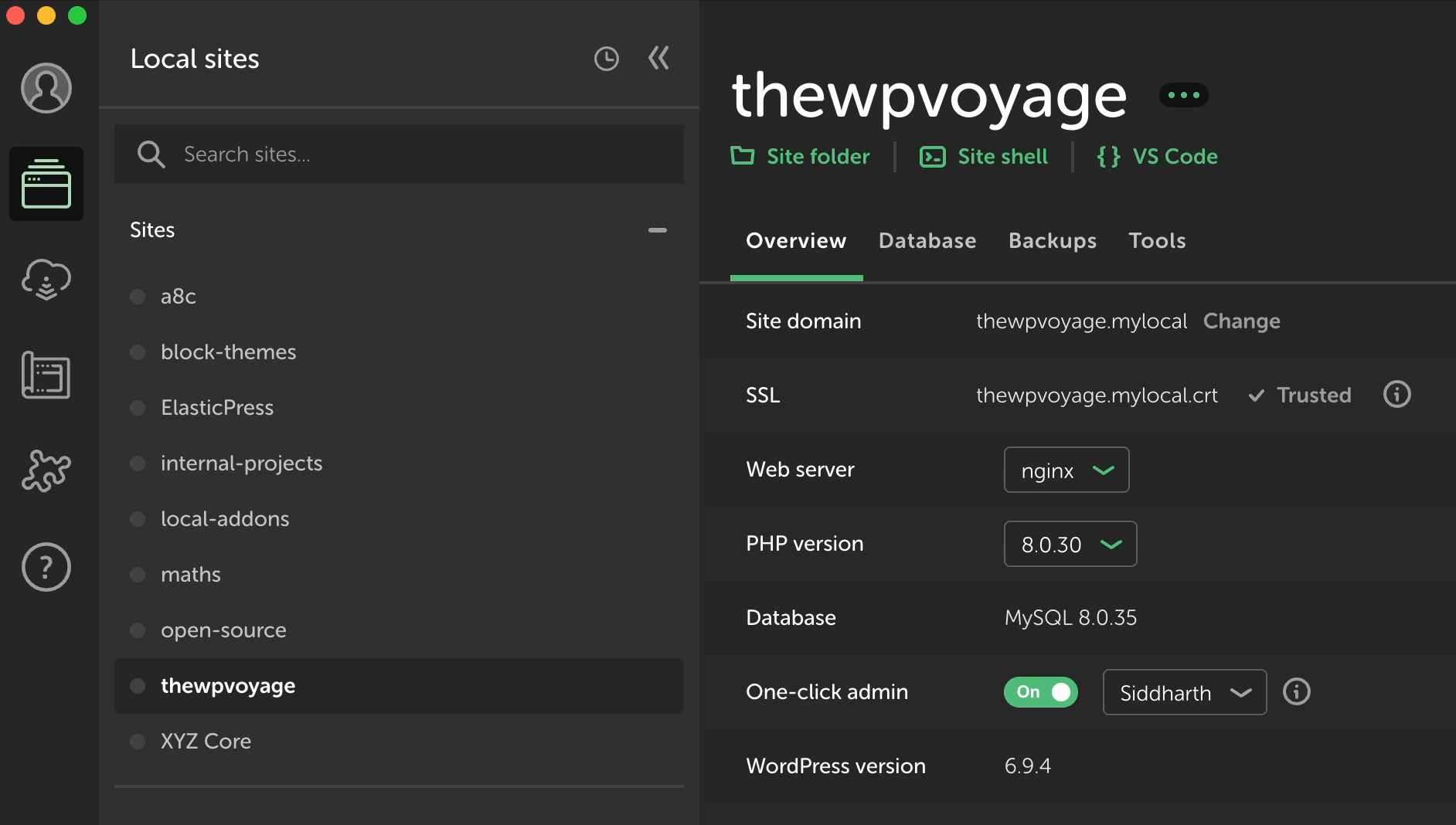 Searching sites by name or URL in Local by Flywheel.